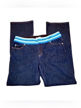 MICHAEL KORS ~ Dark Wash Bootcut Denim Jeans w/Unique Striped Waistband
